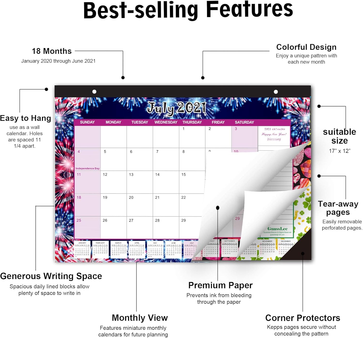 Desk Calendar 2021-2022: Large Monthly Pages 17 x 11-1/2 Inches Runs from July 2021 Through December 2022-18 Monthly Desk/Wall Calendar can be Used Throughout 2022 : Office Products