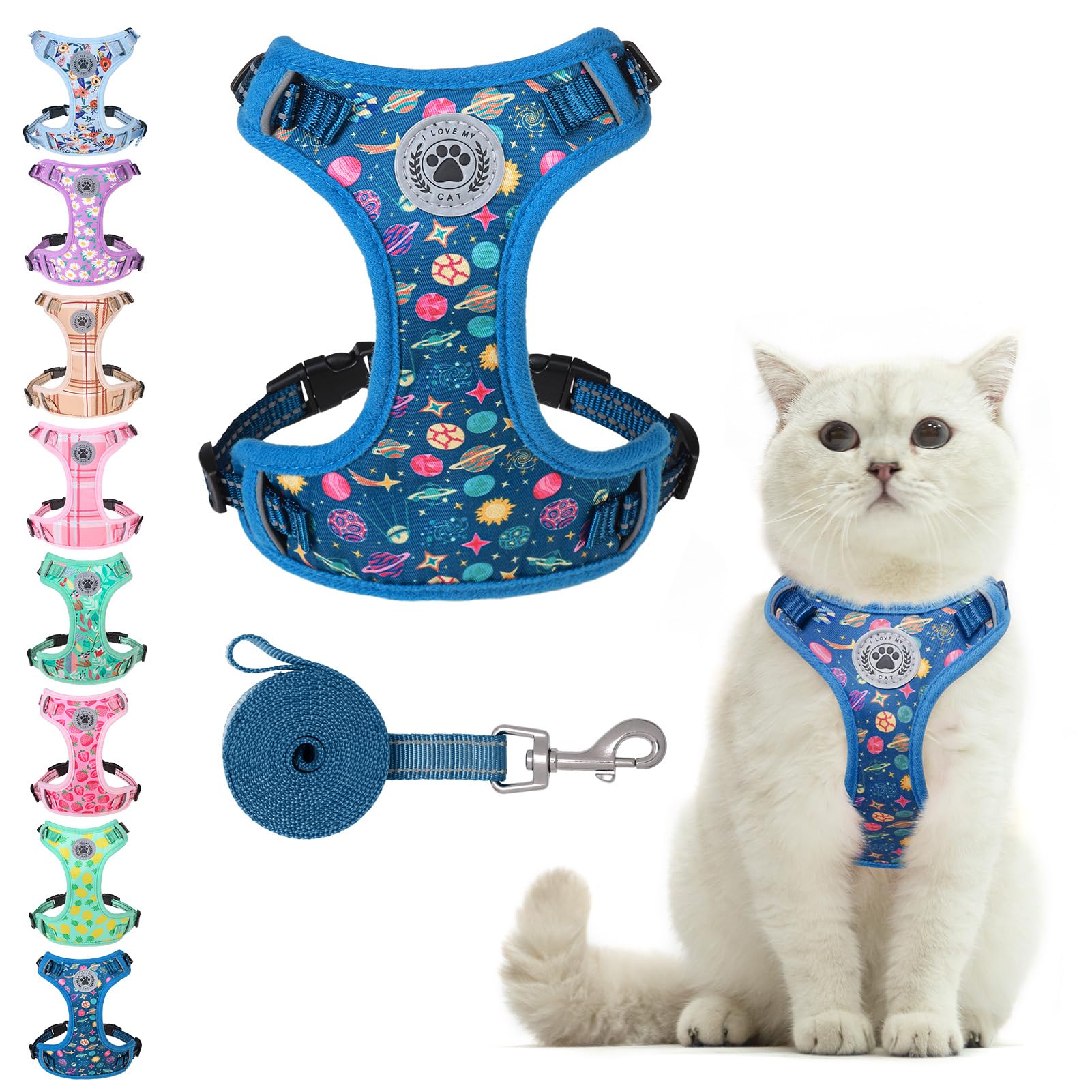 BEAUTYZOO Cat Harness and Leash Set for Walking Escape Proof, Neck Release Adjustable Harness for Kitten Puppy Small Medium Large Cats, Soft Cute Easy Control Small Cat Harness for Cats Boy and Girls — image 1