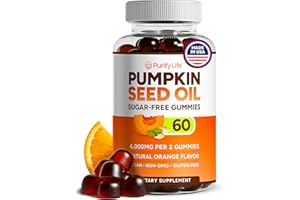 PURIFY LIFE Sugar-Free Pumpkin Seed Oil Gummies (4,000mg/serving) Pumpkin Seed Oil for Hair Growth, Youthful Skin, Prostate Health, Immune & Urinary Tract Support-Natural Source of Essential Fatty Acids-60 Chews