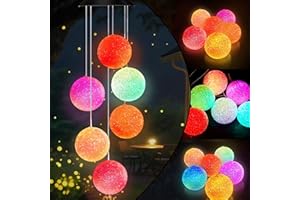 AWENDIETOU Solar Wind Chime Outside,Christmas Hanging Solar Lights Outdoor,Windchimes Outdoors,Solar Powered Color Changing Crystal Ball Wind Chimes,Patio Yard Outdoor Garden Porch Decor,Gifts for Christmas