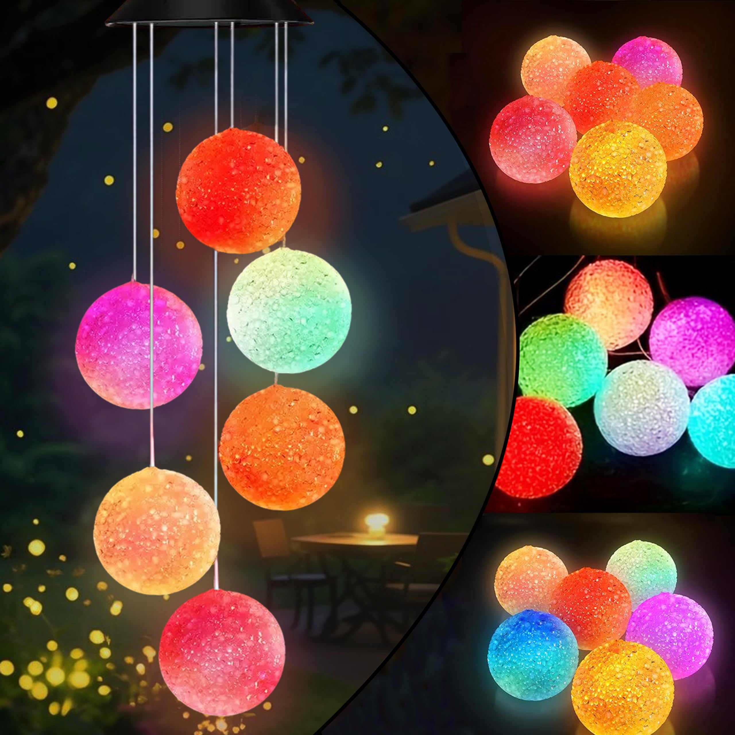 Photo 1 of Solar Wind Chime Outside,Patio Solar Color Changing Crystal Ball Wind Chimes,Patio Yard Outdoor Garden Decor,Gifts for Women Birthday Halloween