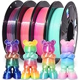 RAMBERY Silk &amp; Matte Rainbow 3D Printer Filament PLA 1.75mm, 4-Pack | Fast Color Change, Toughness Upgraded, 200g x 4 Spools, 1.76 lbs Total, Multicolor Filament Bundle