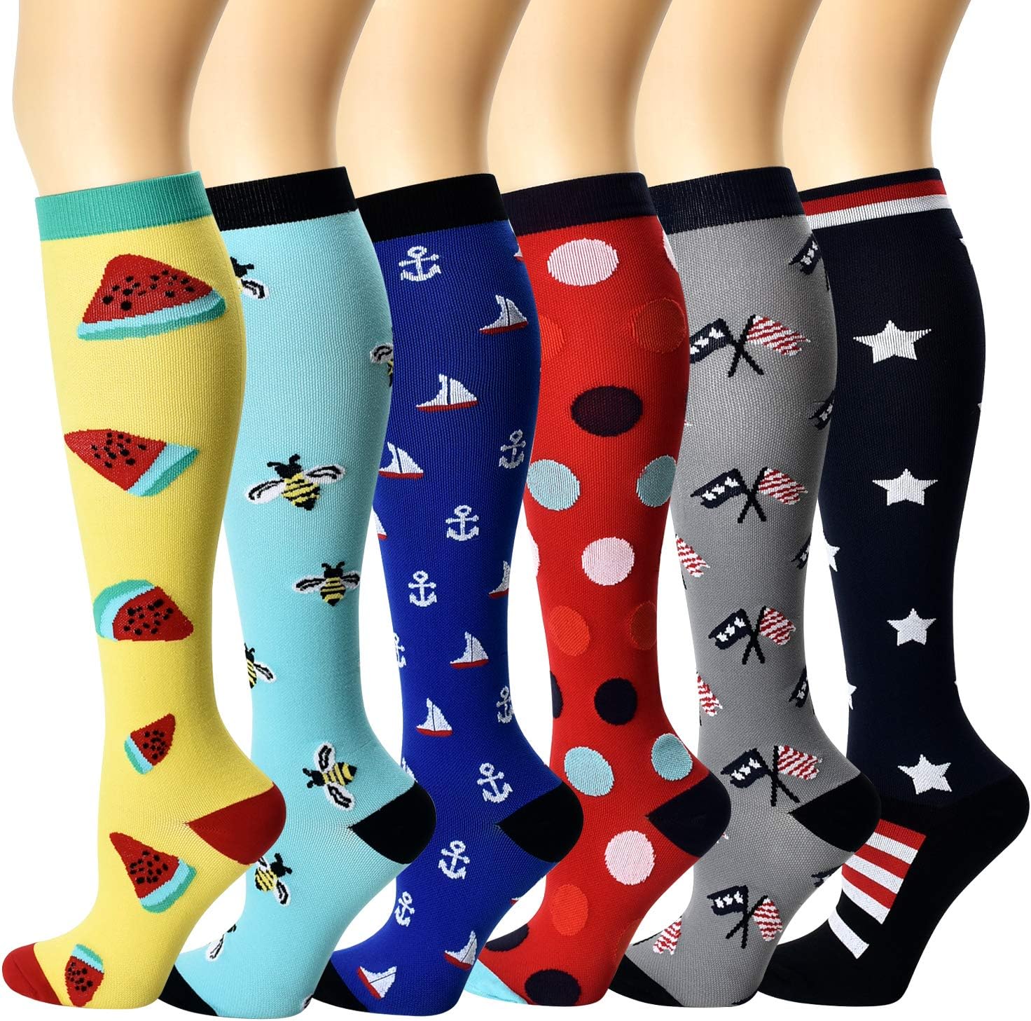 GoGou Kompressionsstrümpfe 3 Paar | Bunte Stützsocken Für Sport & Reisen | Damen & Herren