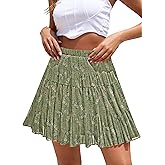 CYiNu Short Skirt for Women Summer Boho Flowy Chiffon Elastic High Waisted A Line Tiered Pleated Mini Skirt