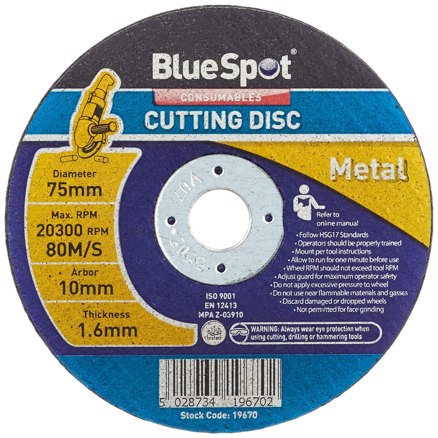Blue Spot Tools 19670 Metal Cutting Disc, Black, 75 mm, 3"-inch