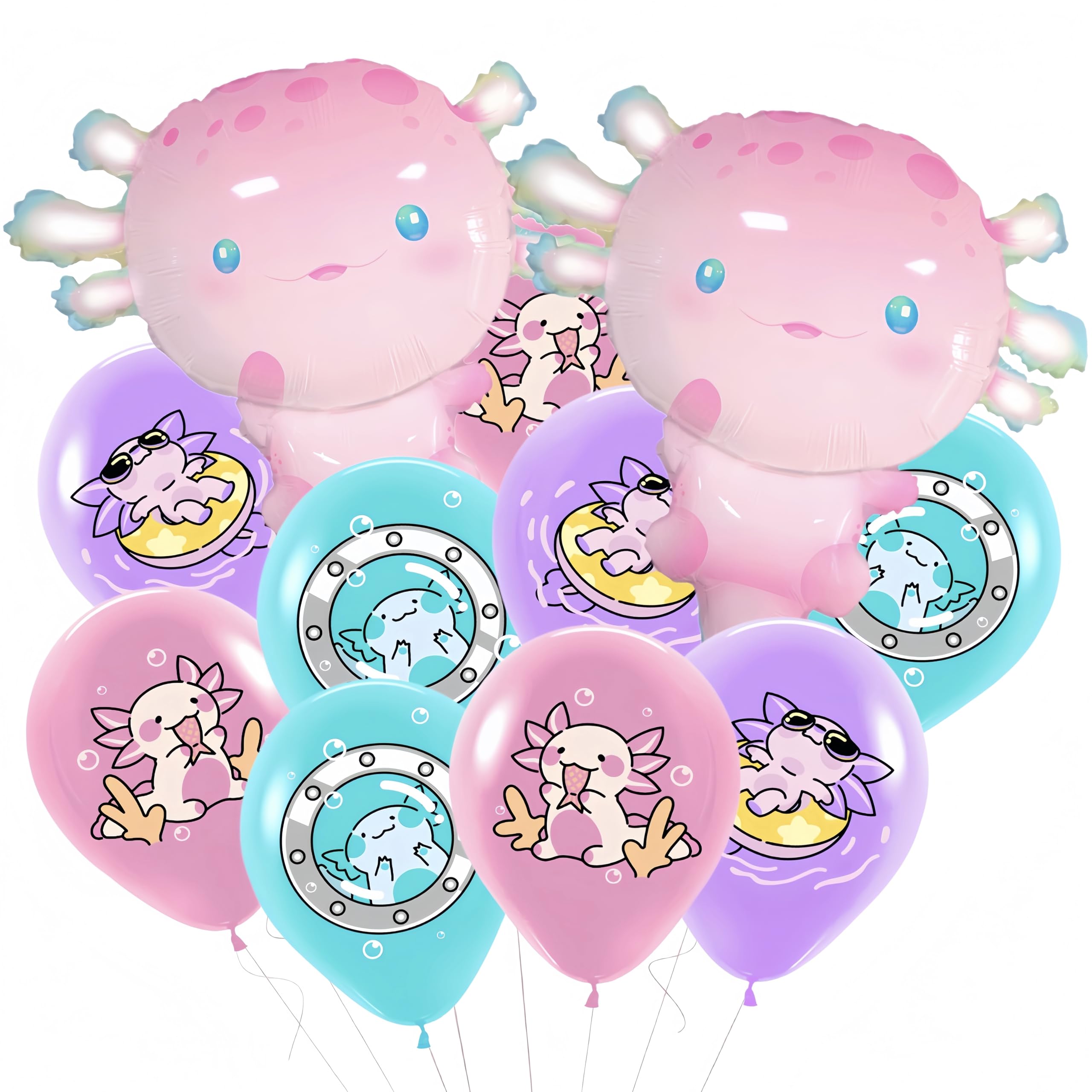 Photo 1 of 17Pcs Axolotl Balloons/Cute Axolotl Birthday Party Decorations/Aluminum Foil Axolotl Inflatable Balloon for Summer Beach Party Supplies/Animal Protection Theme Activities/Summer Camps/Beach Picnics