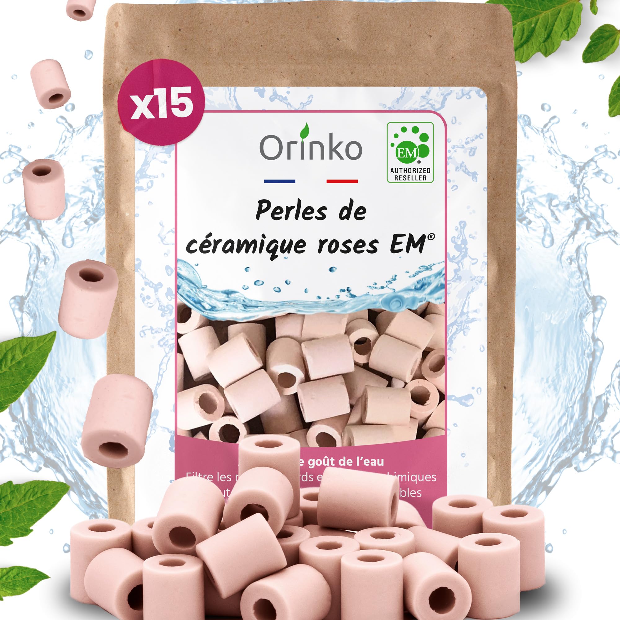 ORINKO® Pink EM Ceramic Beads Water Filter x15 - Sustainable Ceramic Beads for Water Purification - Eco-Friendly Pink Filter Pearls for Jug - Long Lasting Replacement Filter for Tap Water