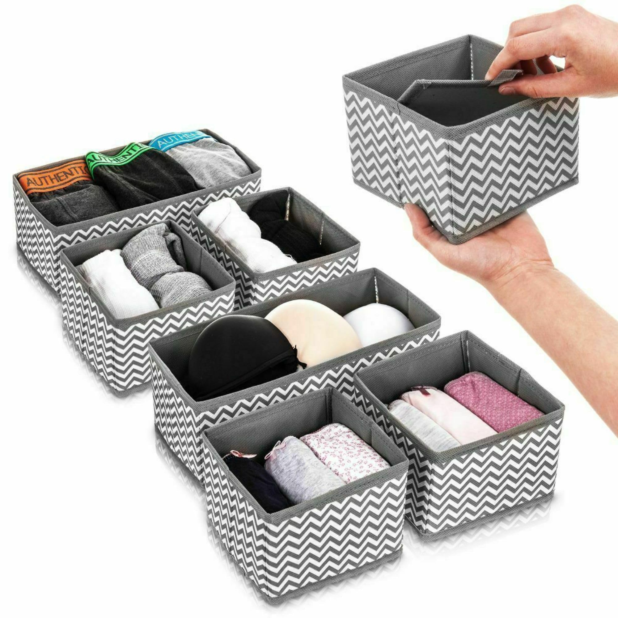 ARA CHOICE Fabric Drawer Organizer 6 Pcs Storage Canvas Boxes | Foldable Wardrobe Storage Box for Socks – Ties – Underwear & Accessories | Sturdy Canvas Design with 6 Compartments Caddy Organizers