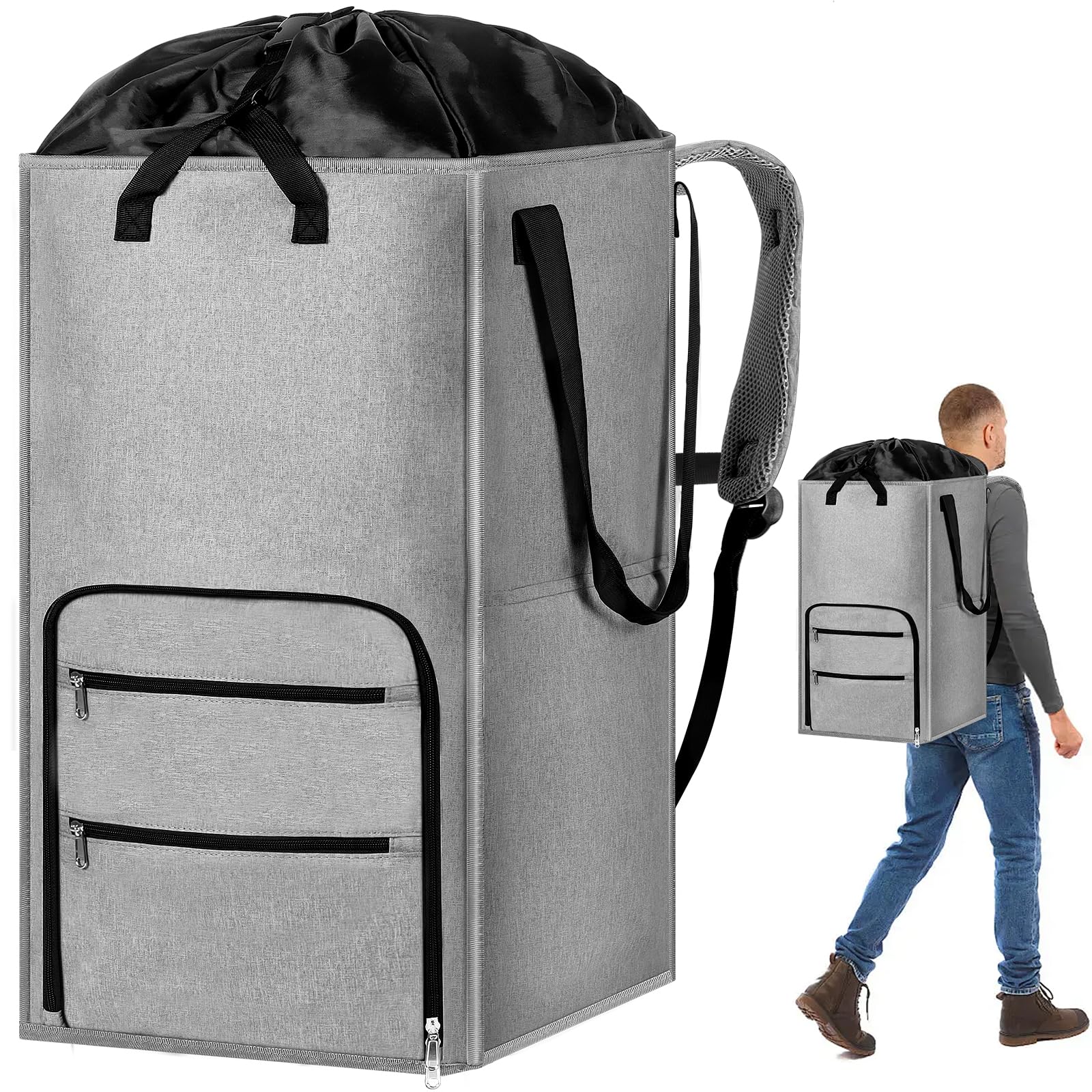 Photo 1 of Extra Large Laundry Backpack College Men, Camp Travel, Heavy Duty Laundry Bag Hamper with Structure - Stand Itself and Easy Storage (Gray)