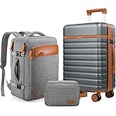 UKEIN Luggage Sets 3 Piece, Carry On Luggage 20In With Spinner Wheels,PC Hardside Suitcase Set with TSA Lock,Durable Carry On Suitcase With Travel Backpack for Men (Grey, 3 piece set (20inch))