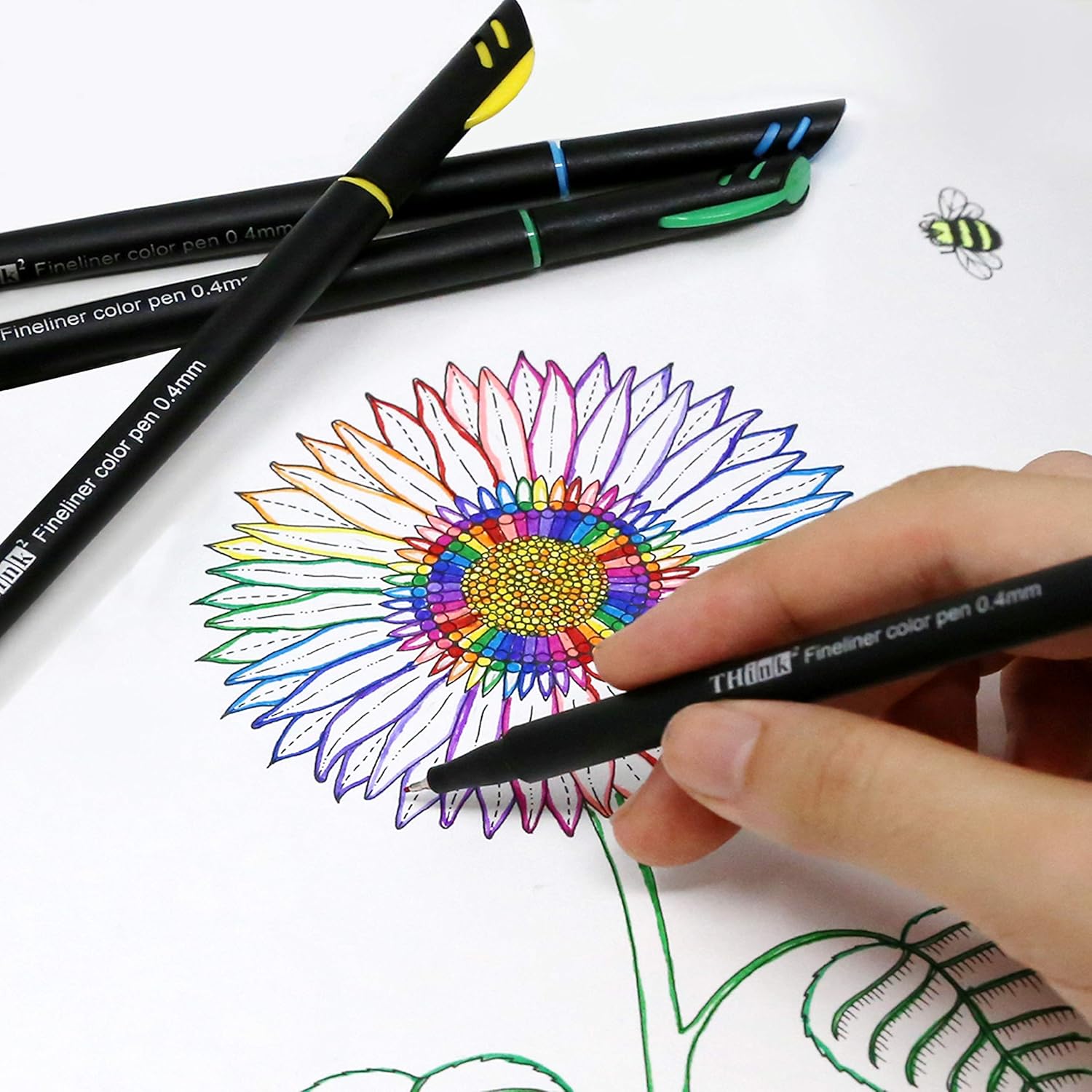 Think2 24 Fineliner Assorted Color Pens Set. 0.4 Extra Fine Tip is great for Bullet Journaling, Writing, Note Taking, Calendar, Coloring, Art, Scrapbook. Ideal for girls, kids, teens & adults : Office Products