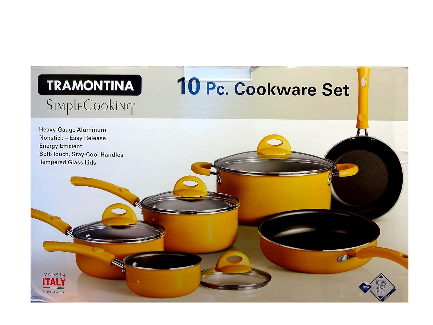 Tramontina Cookware Set 10Pc Yellow Simple Cooking Kitchen
