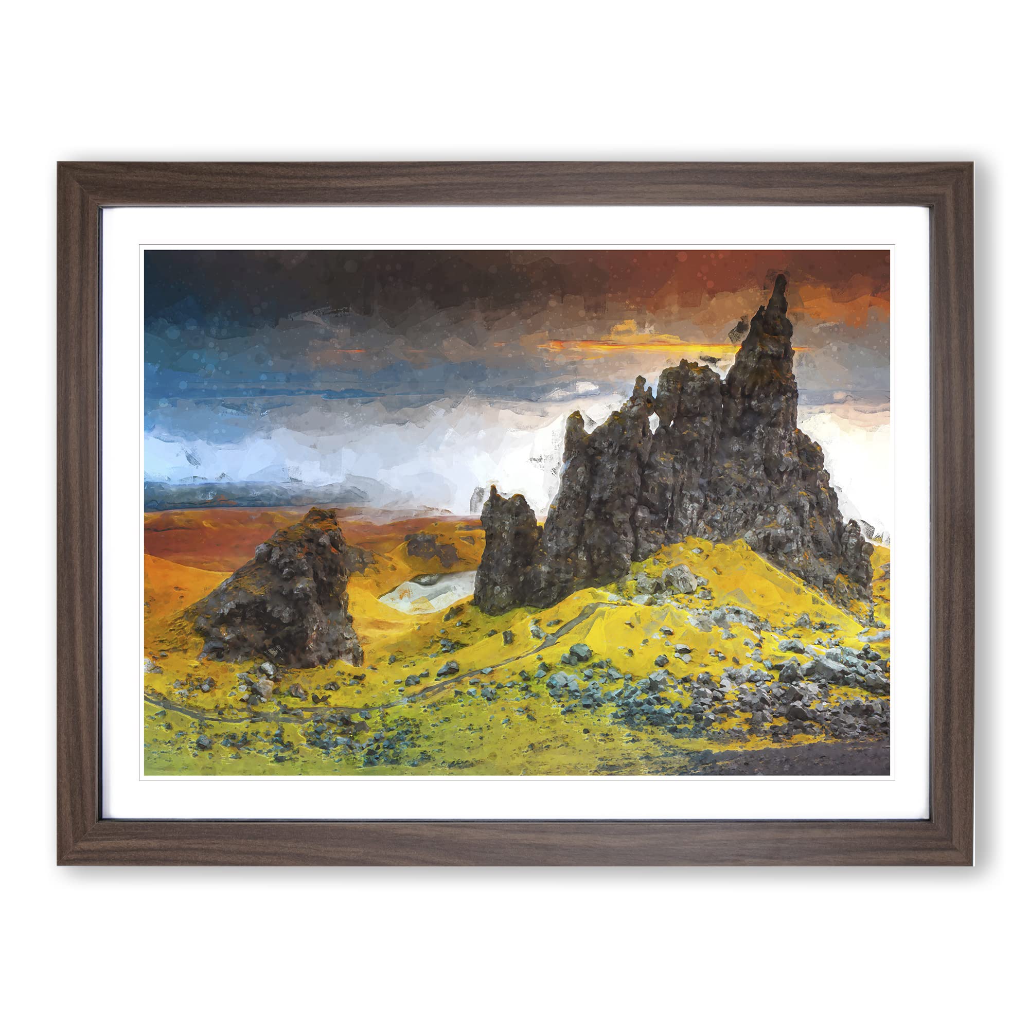 View From The Old Man Of Storr In The Isle Of Skye Modern Art Framed Wall Art Print, Ready to Hang Picture for Living Room Bedroom Home Office Décor, Walnut A4 (34 x 25 cm)