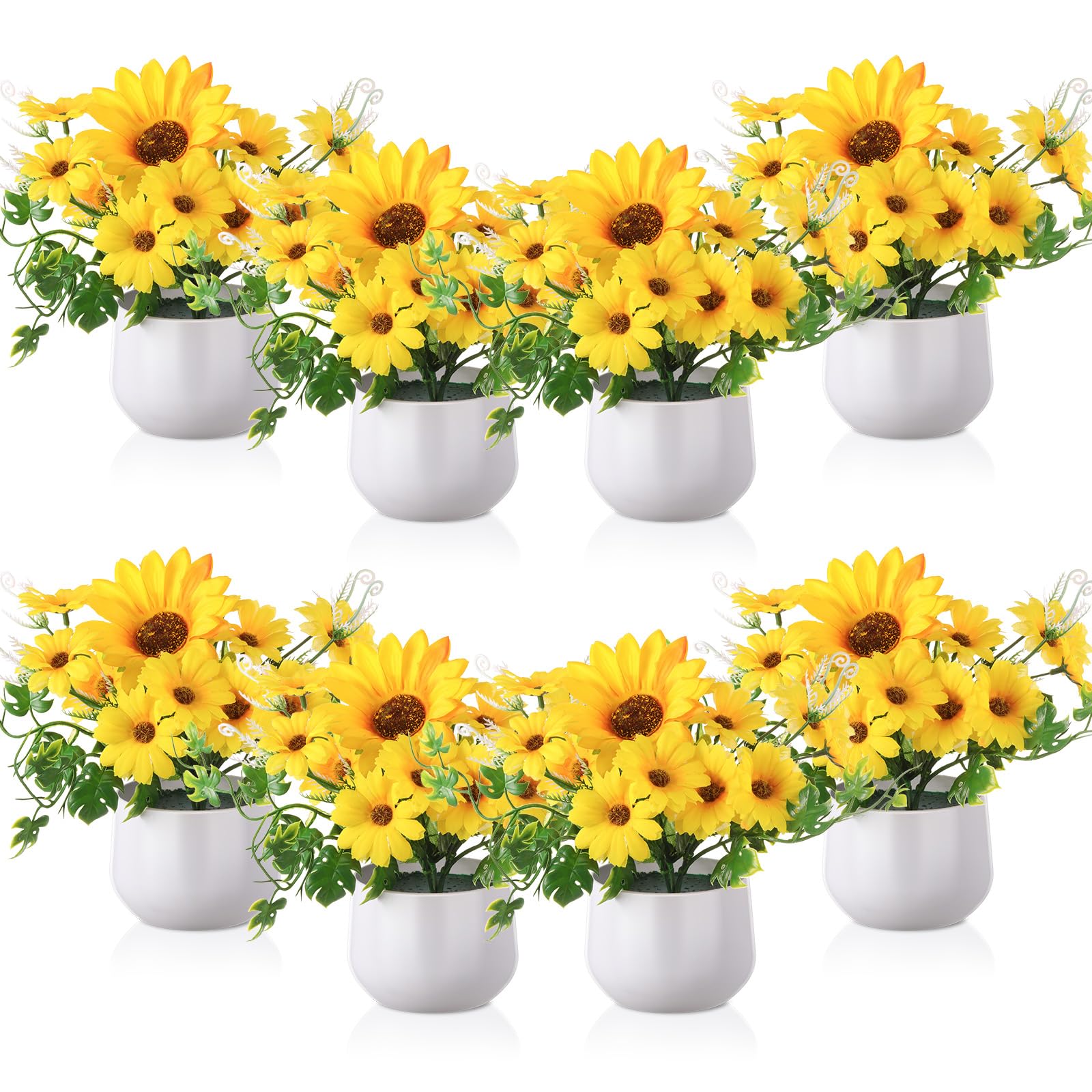 Zeyune 8 Pieces Artificial Sunflower Potted Plants for Yellow Kitchen ...