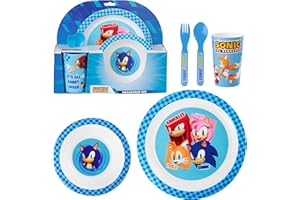 Get Trend Sonic the Hedgehog Dinnerware Sets for Kids, 5 Pc Tableware, Plate, Bowl, Cup, Spoon, Fork, Plates and Bowls Set, Gifts for Kids (Blue Sonic The Hedgehog)