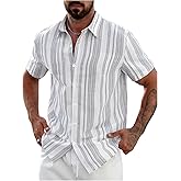 SHENHE Men's Summer Short Sleeve Button Down Striped Shirt Casual Beach Going Out Shirt