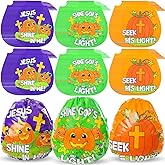 Bulyoou 144 Pieces Christian Pumpkin Drawstring Goody Bag Bulk for Halloween Party Supplies Jesus Plastic Candy Bags 3 Designs Goodie Bags for Each Age Category Church's Fall Festival Prizes