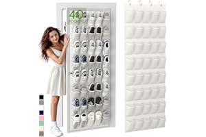 Unjumbly Over the Door Shoe Organizer with 40 Large Breathable Mesh Pockets, Space Saving Shoe Holder, Hanging Shoe Rack for Entryway Bedroom Closet Storage (White, 40 Pockets)