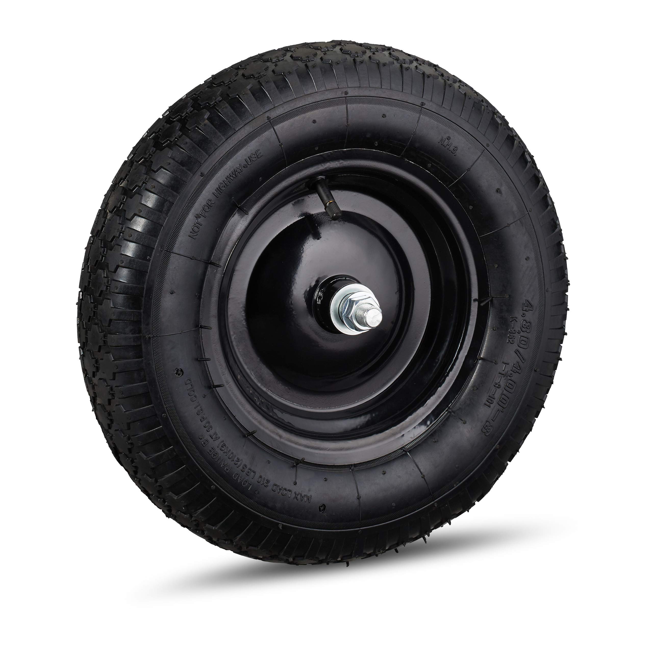 Relaxdays 4.80 4.00-8 Wheelbarrow Tyre, Pneumatic Spare Wheel with Steel Rim and Valve, Capacity to 120 kg, Black