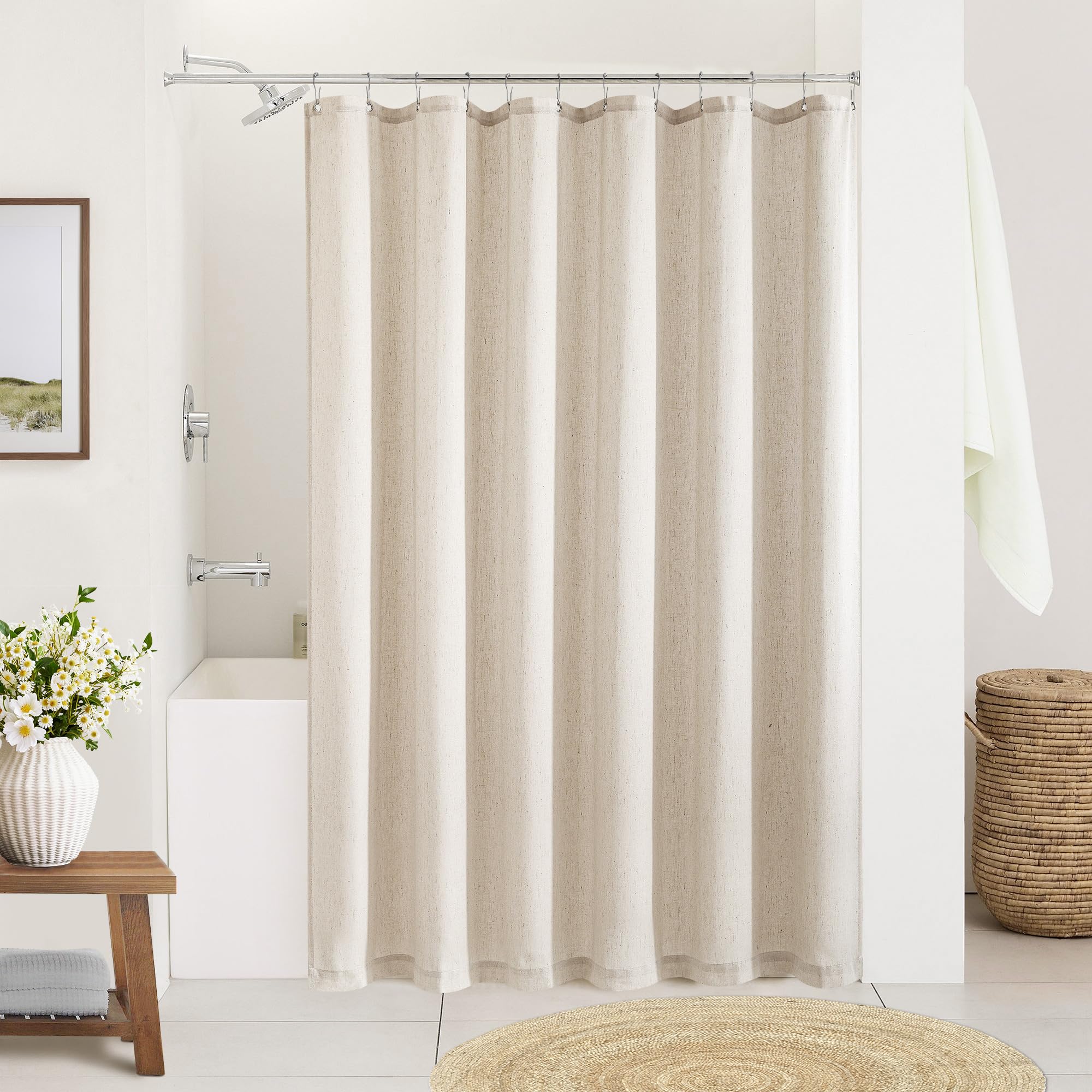 Beige Linen 78 Inch Shower Curtain Extra Long