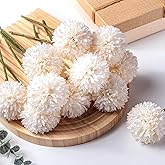 Chunyin 24 Pcs Chrysanthemum Flowers Artificial Ball Flowers Bouquet Long Stem Floral Chrysanthemum Faux Hydrangea Boho Floral Tables Centerpieces for Home Kitchen Wedding Party Decorations(White)
