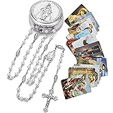 SZQCZB Rosary Beads Catholic Cross for Women, Virgin Mary Medal - First Communion Rosary for Girls with Virgin Mary Miraculous Gift Box and 18pcs Prayer Cards