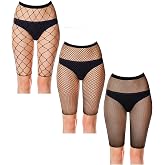 Bencailor 3 Pairs Fishnet Shorts Fishnet Biker Short for Women Elastic High Waisted See Through Mesh Leggings for Women