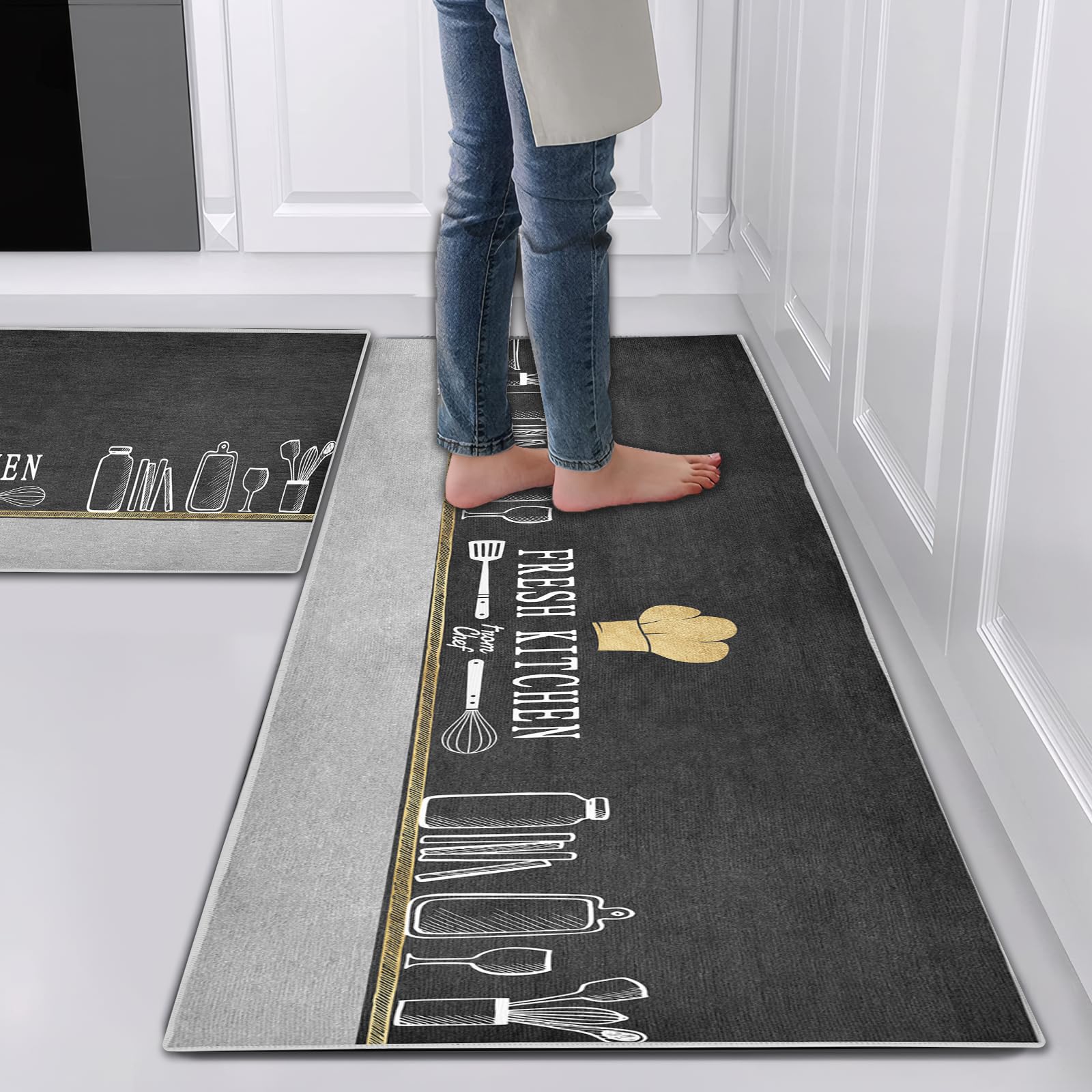 Hoimlm Kitchen Rug Set 2 Piece Non Slip and Anti Fatigue Kitchen Mat, Washable Mats and Rugs for kitchen,Hallway Runner Set, Dining Room, Entryway and Home Decoration Office