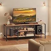 HOOBRO TV Stand with Power Outlets to 65 Inches, TV Console Table with Open Storage Shelves, Industrial Media Entertainment Center for Living Room Bedroom, Rustic Brown and Black BF40DS01