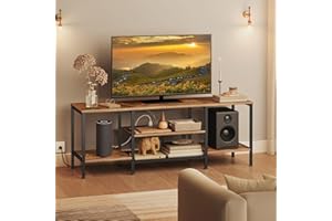 HOOBRO TV Stand with Power Outlets to 65 Inches, TV Console Table with Storage Shelves Cabinet, Industrial TV Bench, Media En