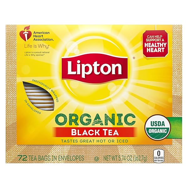 LIPTON TEA BAGS FOR A ICED OR HOT TEA ORGANIC BLACK TEA ICED OR HOT TEA THAT CAN HELP SUPPORT A HEALTHY HEART 5.9 OZ 72 COUNT