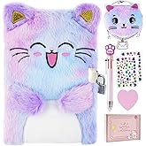 PJDRLLC Cat Diary with Lock, Gift for 6 7 8 Year Old Girl, Secret Diary Journal Notebook with Coin Purse, Multicolored Pen, Post-it Note, Stickers, Practical Gift for Birthday (A Happy Cat)