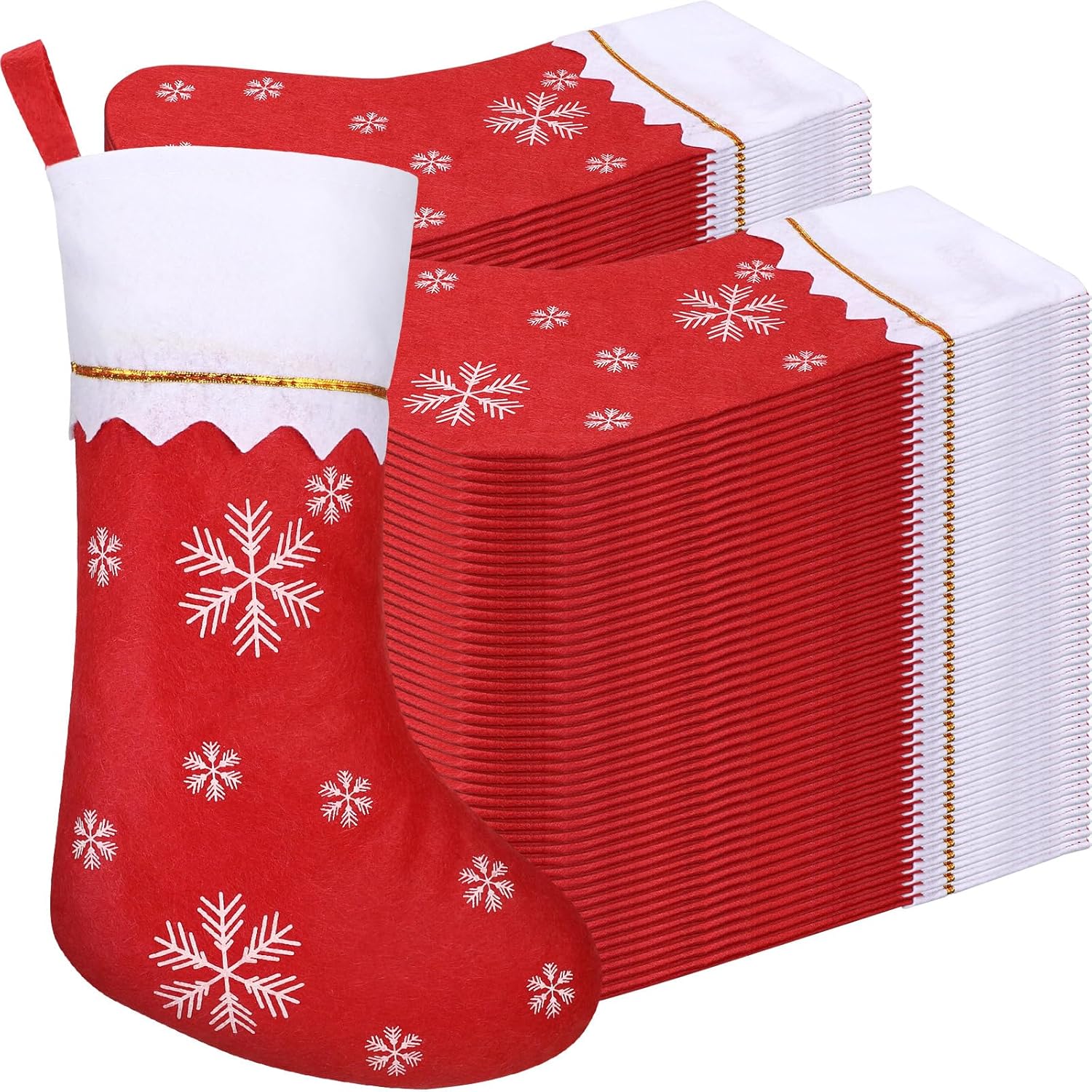 Stockings & Holders - 100 Pieces Red Felt Christmas Stockings 15 Inch Party Favors Stockings Xmas Decoration Stockings Rustic Christmas Santa Stockings for Christmas Holidays (Snowflake with White Trim)