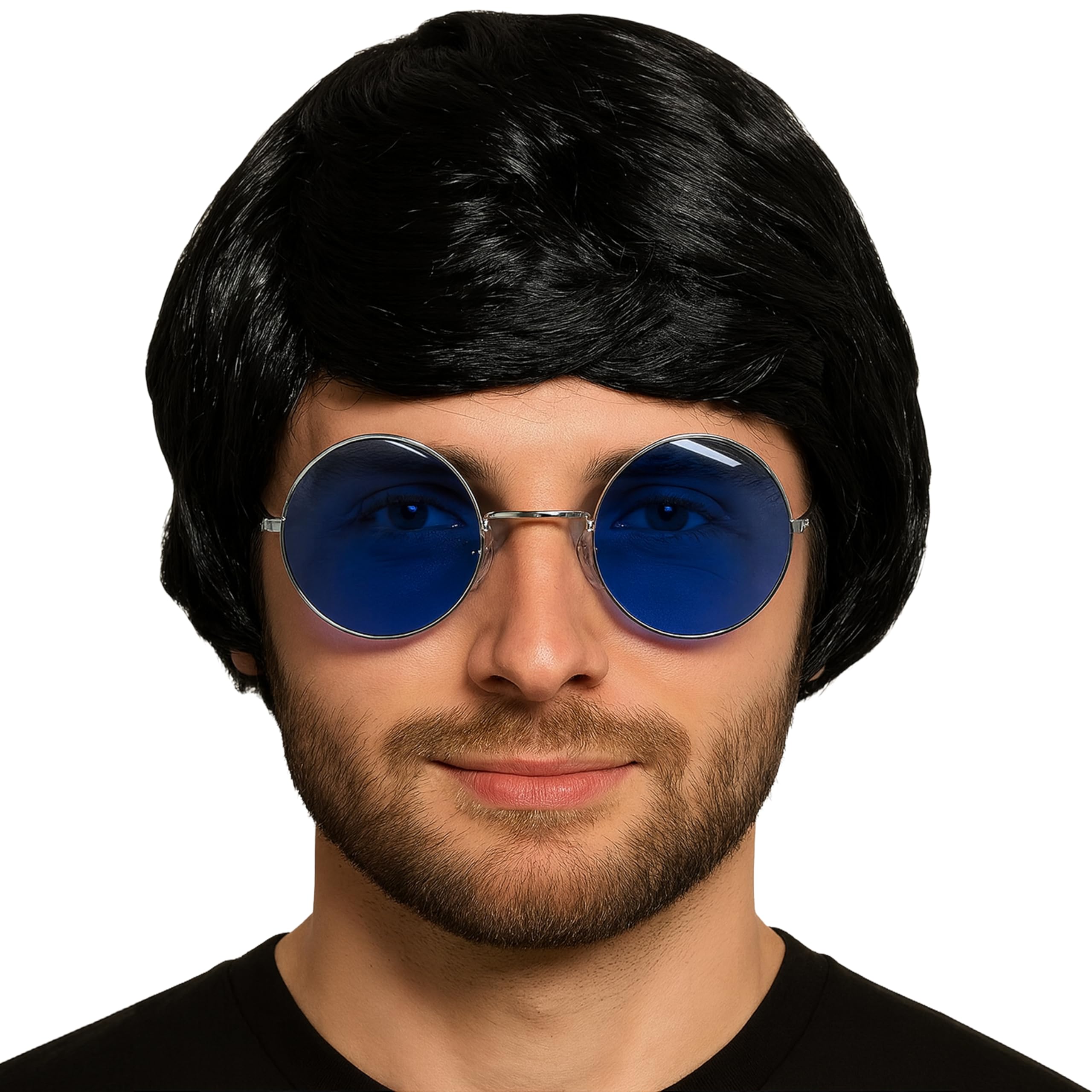 Mens Black Boyband Wig with Fringe Fancy Dress Accessories - Black Mens Wig Hair Accessory for Retro Britpop 60s 70s and 80s Fancy Dress Adult - Synthetic Short Hair used as Male Halloween Accessories โ image 1