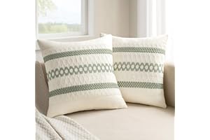 MIULEE Pack of 2 Boho Pillow Covers Sage Green 18x18 Inch Decorative Square Spring Farmhouse Throw Cushion Sofa Bed Living Ro
