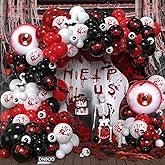 Bloody Scary Halloween Balloon Arch Kit,159Pcs Red Black White Bloody Handprints Balloon Garland with Eyeball Foil Balloons,3D Bat Stickers for Horror Movies Night Killer Birthday Party Decorations