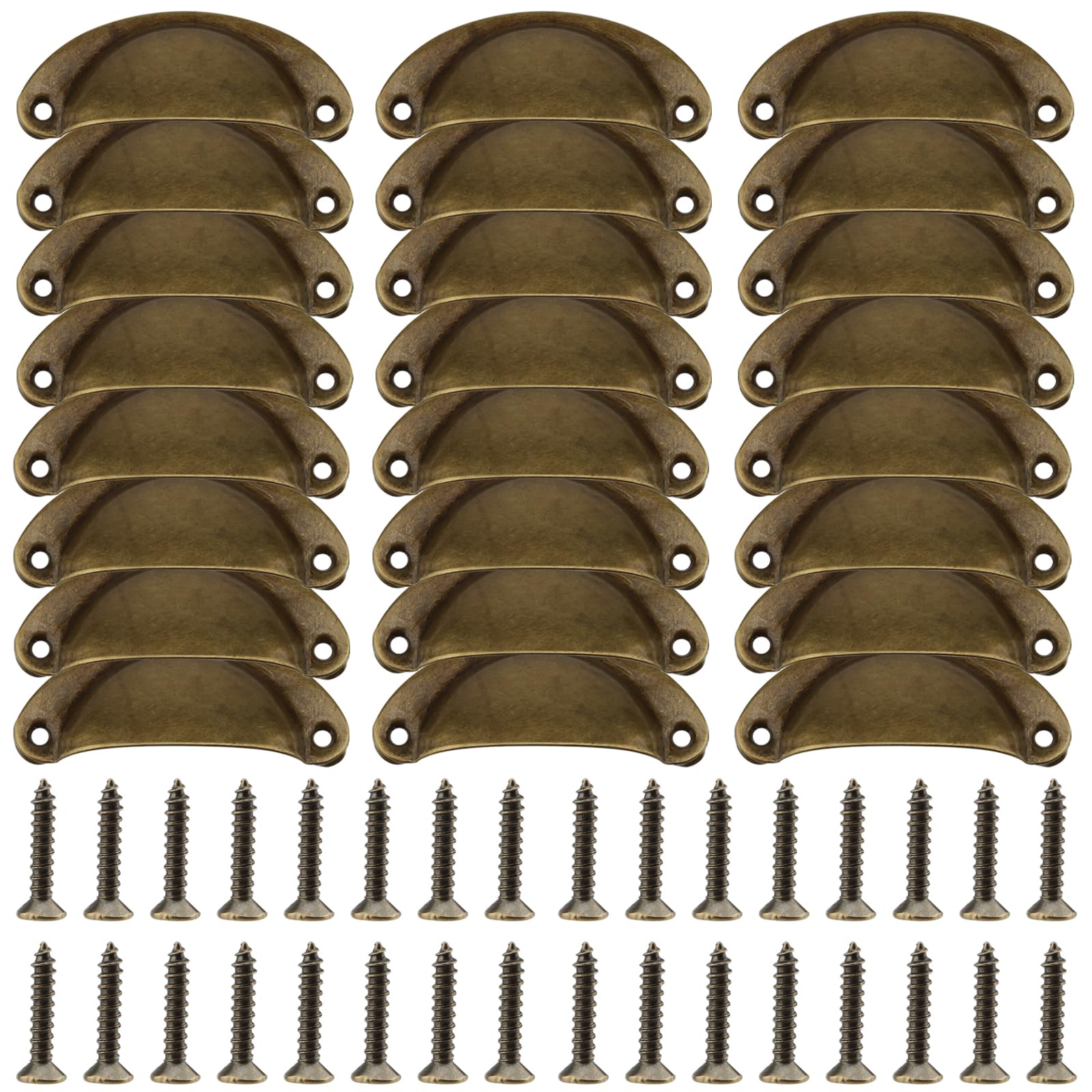 DAKFOOK 24 Pcs Antique Brass Cabinet Door Handles, Retro Shell Metal Cup Drawer Handles with Screws, Vintage Kitchen Cupboard Handles, Semi-Circular Furniture Pull Knobs