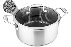 NutriChef 5 QT Stainless Steel Stew Pot - Triply Kitchenware Stew Pot with Glass Lid - Dakin Etching Non-Stick Coating, Scrat