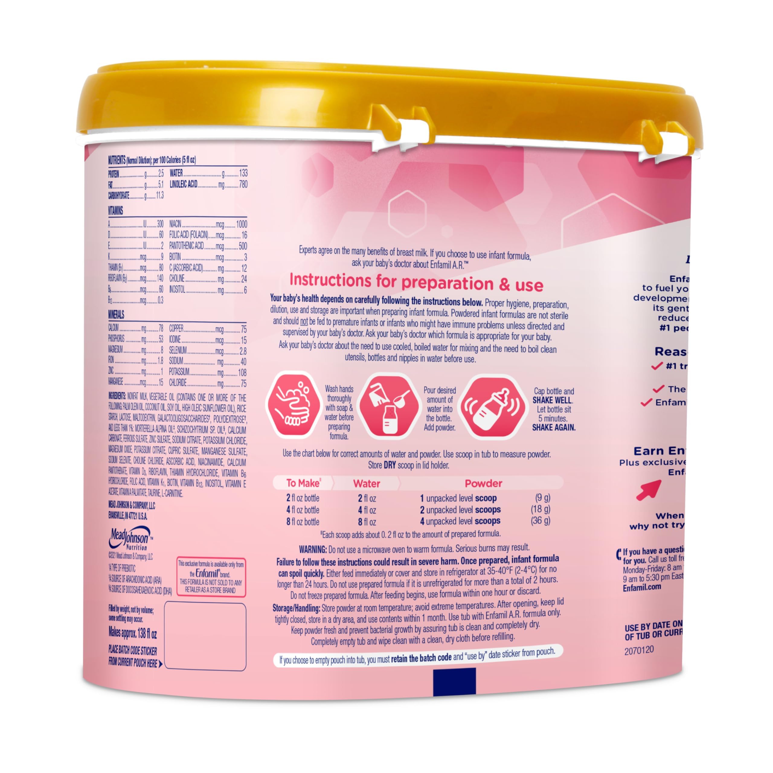 Enfamil A.R. Baby Formula, Added Rice Starch Formula to Reduce Reflux & Spit-Up, DHA for Brain Development, Probiotics to Support Digestive & Immune Health, Baby Milk, 19.5 Oz