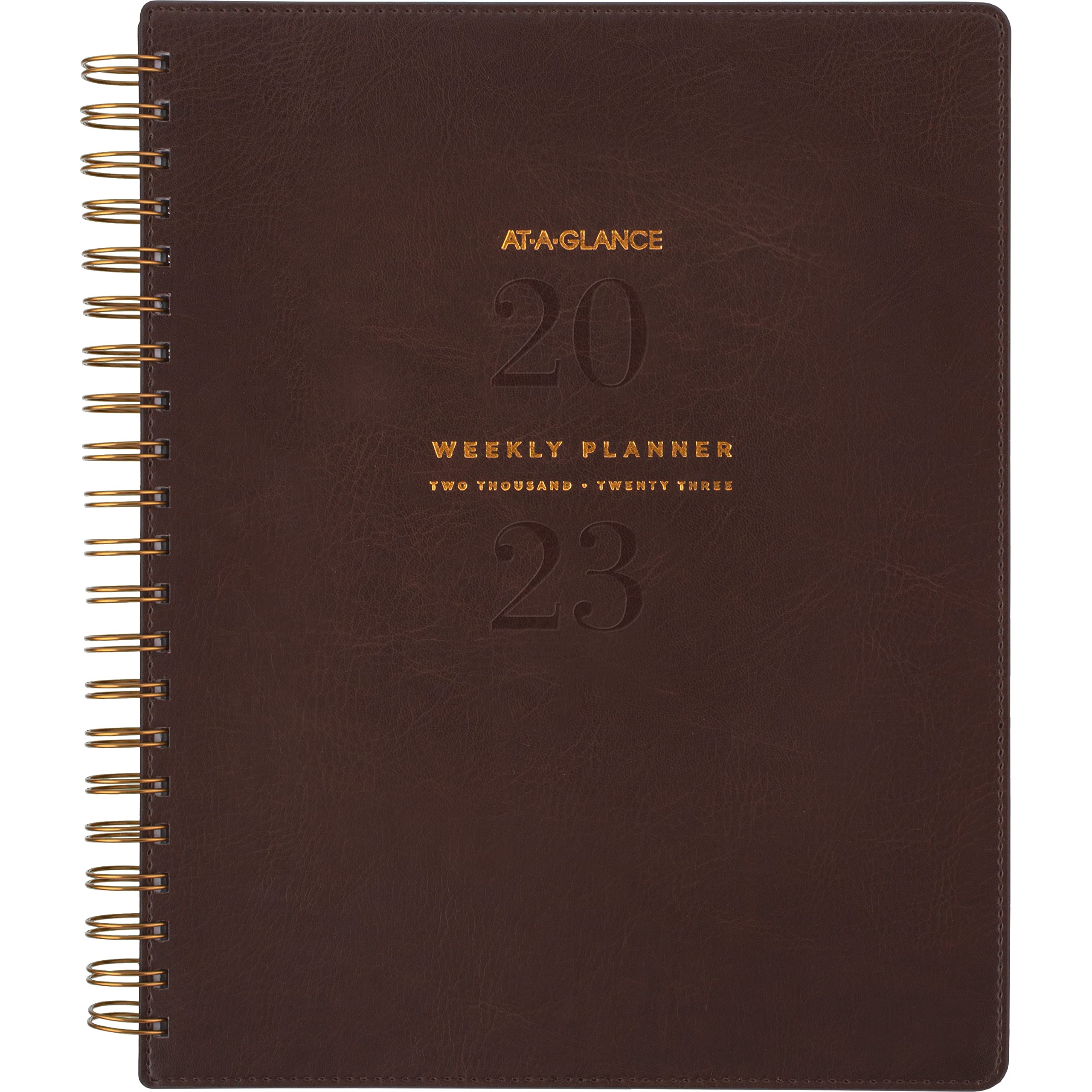 AT-A-GLANCE 2023 Weekly & Monthly Planner, 8-1/2" x 11", Large, Spiral Bound, Monthly Tabs, Pocket, Signature, Brown (YP90509)