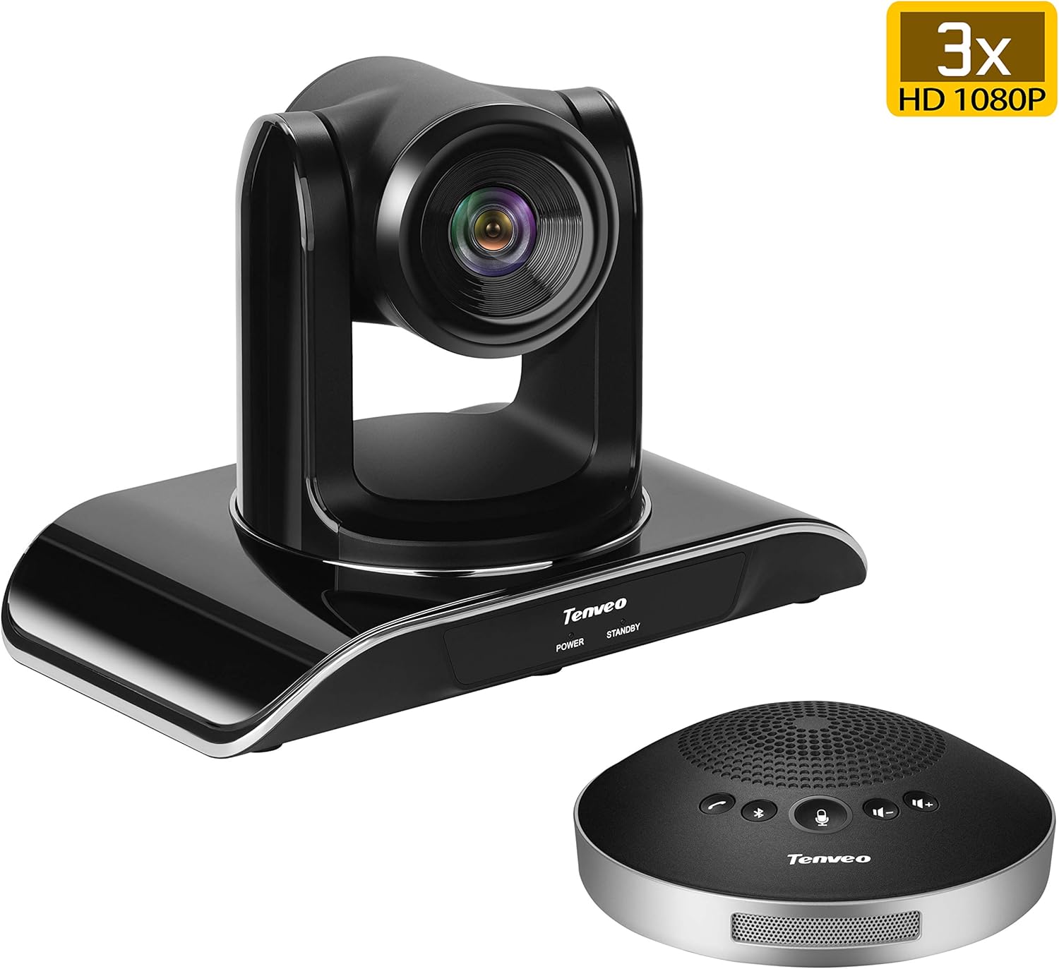 Tenveo 3X-USB Conference Room Camera Video conferencing System Bundle with Wireless Bluetooth Speaker for Business Meetings (3X Zoom VHD3U + A2000B)