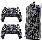 Skin Sticker for Game Console 5 Cover - Black Skulls, Compatible with Both Disc Edition & Digital Edition (not Slim Ver) - 2 Controller Skins & Console Skin - No Bubble, Full Protection, Removable