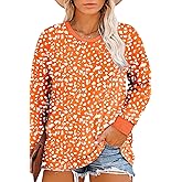 Eytino Plus Size Tops for Women Long Sleeve Crewneck Polka Dot Print Oversized Pullover Shirts Blouse(1X-5X)