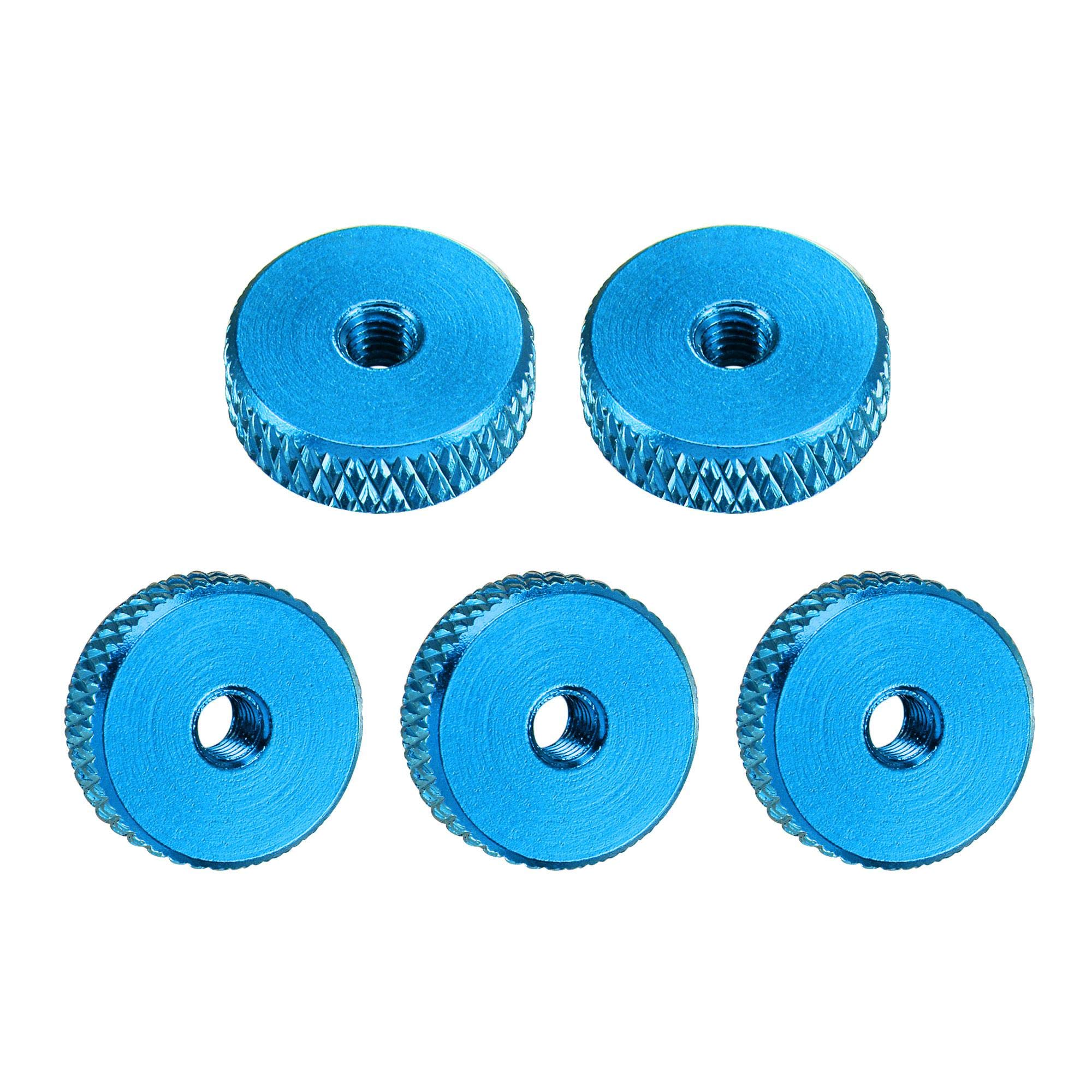 sourcing map Flat Knurled Nut - M3 x 12mm x 4mm Thumb Nuts Lock Adjusting Nuts Aluminum Alloy Blue 5Pcs