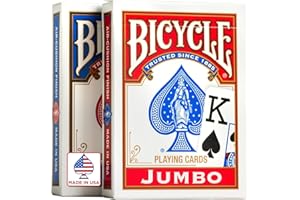 Bicycle Jumbo Index Playing Cards , 2 Pack Large Print Poker Size Deck of Cards for Easy Reading, Family Card Games, and Casino Play