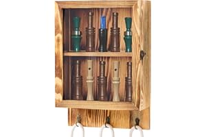 DONONR Duck Call Display Rack with 10 Slots and 3 Lanyard Hooks, Visible Duck Hunting Gear Storage for Home Hunting Decor, Wooden Wall Mounted Storage Case Organizer for Men and Collectors