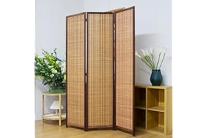 Pawlabay 3 Panel Room Divider Screen,5.6 FT Tall Bamboo Panel Divider Folding Privacy Screen,Freestanding Room Divider for Room Seperation,Brown