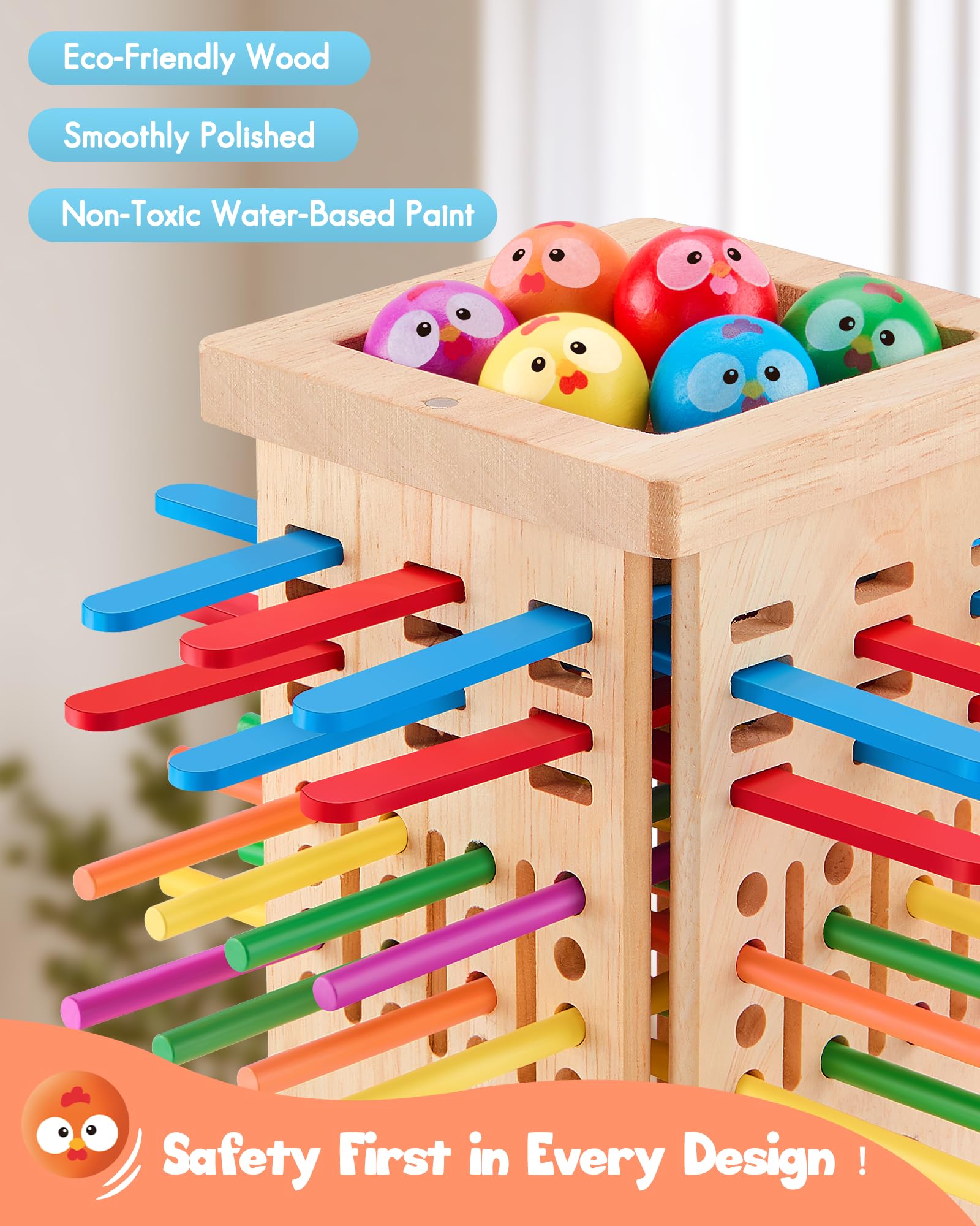 Montessori Spielzeug ab 3 4 5 6 Jahren - Brettspiele aus Holz, Kinder Lernspielzeug mit Bunten Stäbchen & Ball, Würfel Brettspiel für Motorik & Konzentration Geschenk für Mädchen Jungen 6