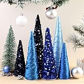 Anglechic 6 Pcs 10" 8" 6" Christmas Blue Cone Trees Decorations Glitter Velvet Cone Tree Centerpiece Christmas Blue Ornaments Table Centerpiece for Xmas Tabletop Crafts Wedding Party Room Decoration