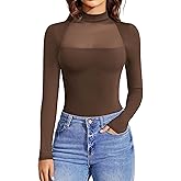 Avidlove Bodysuits for Women Mock Neck Shapewear Body Suit Long Sleeve Leotard Mesh Going Out Tops Concert Outfits
